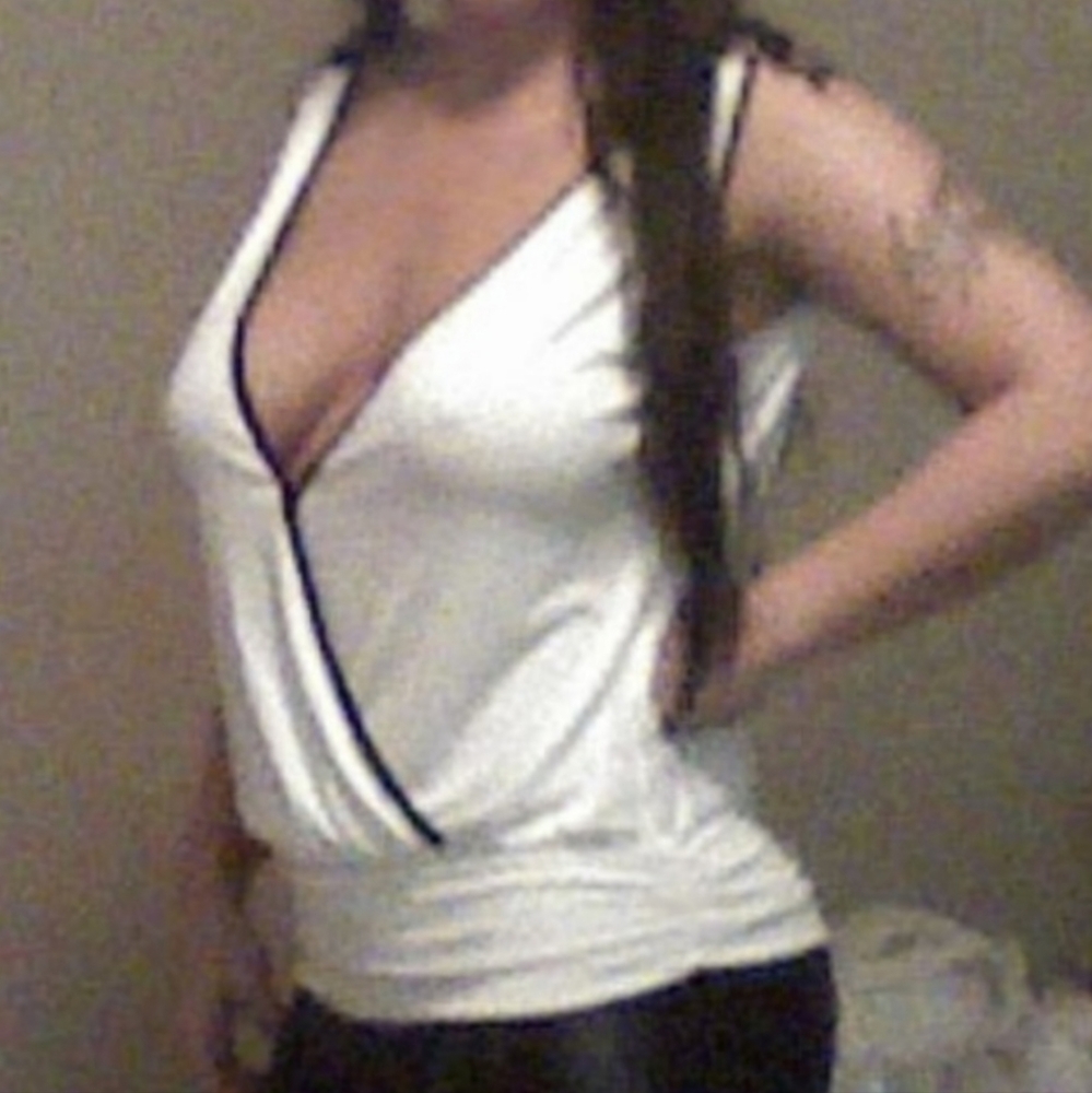 bebe Black & White Low Cut Surplus Top
